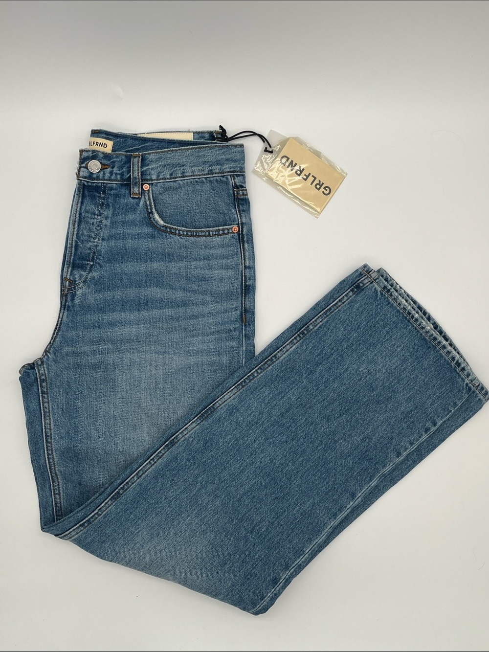 GRLFRND The Bella Light Blue Distressed Low Rise Boyfriend Denim